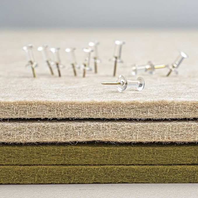 Bulletin Board, 24 x 18 inches Felt Board Decorative Pin Board, Cork Board Alternative for Wall, Foldable Photo Board Self-Adhesive Vision Board Mood Board with 20 Pushpins - Olive