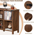 Joaxswe 8 Cube Book Shelf, Farmhouse Wood Long Storage Organizer Bookcase, 62" Horizontal Brown Walnut Console Closet Bookshelf, Hallway TV Stand for Entryway, Display Cabinet Book Case for Office