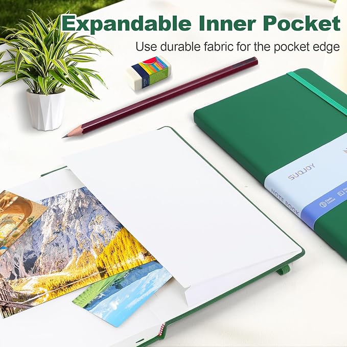 SUQJOY Lined Journal Notebooks for Writing, 100 GSM Thick Paper, 1 Pack Hardcover Notebooks, A5 College Ruled Notebook, Journaling Notebook for School/Travel/Office (Green- 1 Pack)