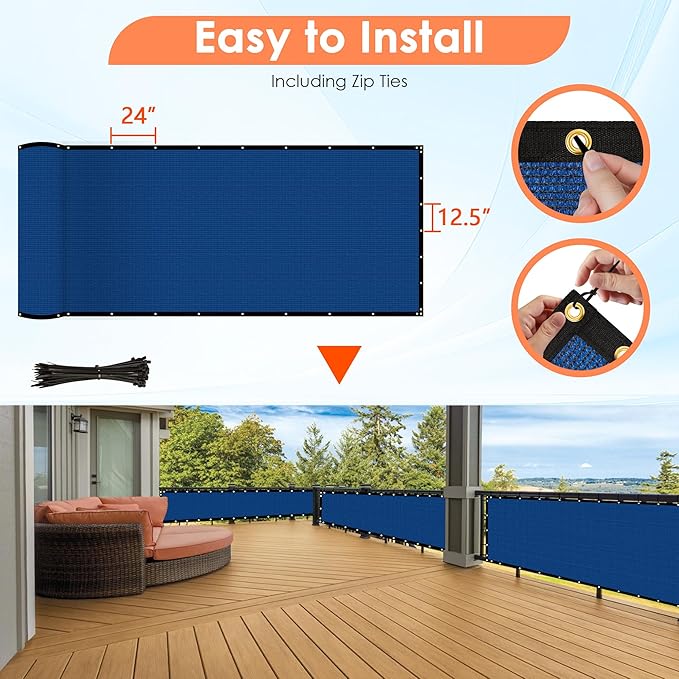 iCover 5x12ft Fence Privacy Screen, Heavy Duty Fencing Panels Screens, Outdoor Shade Cloth Mesh Barrier, Reinforced Bindings and Brass Grommets, Cable Zip Ties Included, Blue
