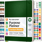 Roterunner Purpose Planner Notebook B5 7.5”x9.8” 12 Month Undated 2026 Daily Weekly and Monthly Productivity Goal Setting Tool for Work Home ADHD Planner for Adults Self Care Journa (Green)