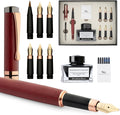 Wordsworth & Black Calligraphy Pen Gift Set, Includes Ink Bottle, 6 Ink Cartridges, Refill Converter, 6 Replacement Nibs, Luxury Bamboo, Journaling, Smooth Writing Pens [Violet Wood]