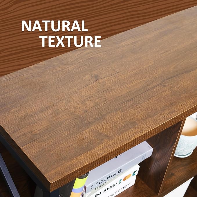 VAKATRELL 8 Cube Storage Organizer Bookshelf, Industrial Horizontal Bookcase, Accent Cubby Shelf, Media Console Table for Living Room, Home Office, 13.6" D x 63" W x 30.9" H, Brown Walnut