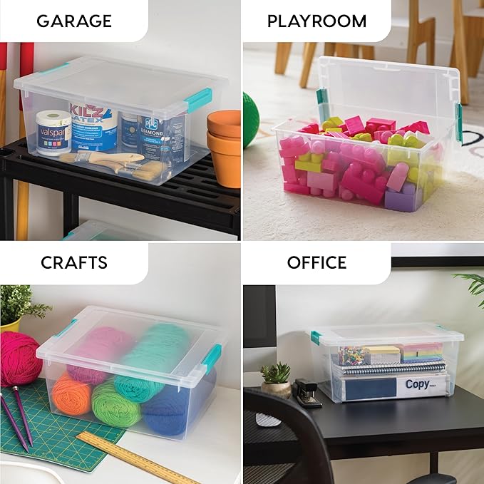 IRIS USA 12 Qt. Plastic Storage Bins Containers with Lids, 4 Pack, Small Sensory Bin, Craft Storage, Craft Organizers & Storage, Organizing Container for Home, Office & Art Supplies, Stackable, Clear