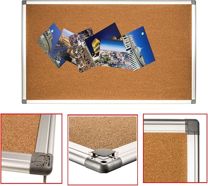 Cork Bulletin Board, Bulletin-Boards, Notes Board, Memo Board, 18 x 24inch, Silver Aluminum Frame
