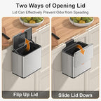 Mbillion Kitchen Compost Bin Hanging Trash Can with Lid 1.05 Gallon Stainless Steel Garbage Can for Kitchen Cabinet Door Mounted Trash Can Under Sink Door RV Bathroom,Silver