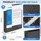 Henoyso 12 Pcs 3 Ring 1.5 Inch Binders Fits 8.5 x 11 Inch Letter Size Paper, Plastic Black Flexible Binders with View Cover and 2 Pockets, 275 Sheets Capacity for Office School