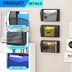 GDINDINFAN Single Pocket Wall File Holder, Mesh Hanging File Folder Paper Organizer, Vertical Wall Mounted Mail Basket, Storage Organization Magazine Rack for Office, Home and School, Black