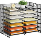 Marbrasse Desktop Literature Organizer, 12 Compartments Mesh Paper Organizer Desk Organizers, Adjustable File Sorter Mail Center Paper Storage Cabinet Classroom Mailbox for Office Home School, Black