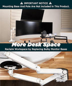 ULTRARM Heavy Duty Extension Arm [Accessory Only - Requires MA20PW-S Single Monitor Arm for Use] Dual 49" Vertical Stacked Monitor Mount Height Adjustable - 100x100 VESA Mount, White, MA20PW-A