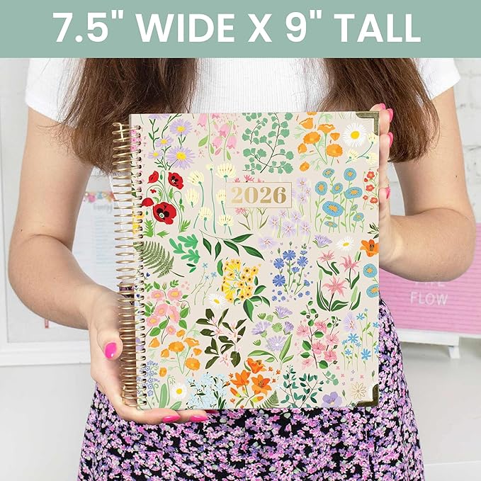 bloom daily planners 2026 Hardcover Calendar Year Goal & Vision Planner (January to December) - Monthly & Weekly Agenda Organizer - 7.5" x 9" - Garden Party, Beige