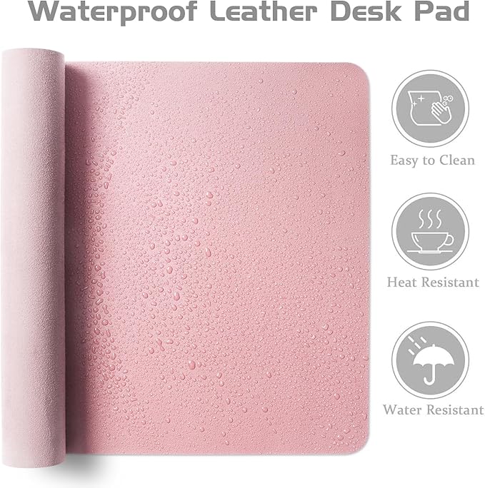 Aothia Leather Desk Pad Protector, Office Desk Mat, Large Mouse Pad, Laptop Desk Pad, Non-Slip PU Leather Desk Blotter, Waterproof Desk Writing Pad for Office and Home (Pink, 47" x 17")