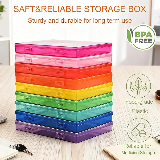 Photo Storage Box 5 x 7 Inches, 18 Inner Extra Large Photo Boxes with Dividers, Colorful Acid-Free Photo Storage Containers with Handle, Photo Organizer Craft Keeper for Photo, Craft, Stamp etc