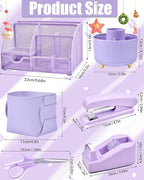 LXEVIHK 21Pcs Purple Desk Organizers and Accessories With Mesh Desk Organizer and 360°Rotating Pen Holder and a Lot of Office Purple Office Supplies Beautifully Presented in a Gift Box