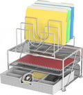 Deco Brothers Desktop File Organizer with Double Tray and 5 Folder Stand, Silver