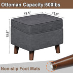 FAGAGA Storage Ottoman with Adjustable Cover, Soft Step Stool, Footrest and Seat, Ottoman Foot Rest for Living Room, Bedroom, Dorm, Light Gray