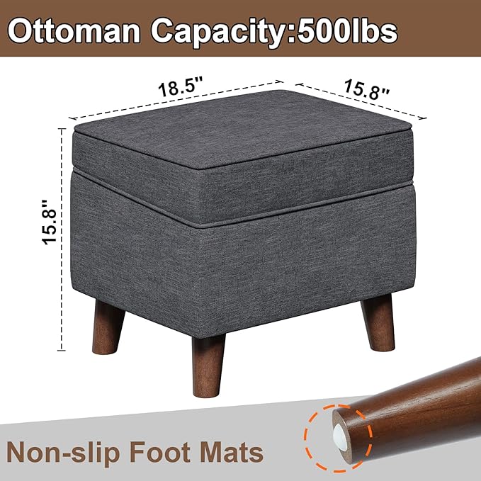 FAGAGA Storage Ottoman with Adjustable Cover, Soft Step Stool, Footrest and Seat, Ottoman Foot Rest for Living Room, Bedroom, Dorm, Light Gray