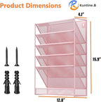 Kuntine.B 6-Tier Wall File Organizer Hanging File Organizer Cubicle Organizer Wall File Holder for Office Home (Pink, 6 Tier)