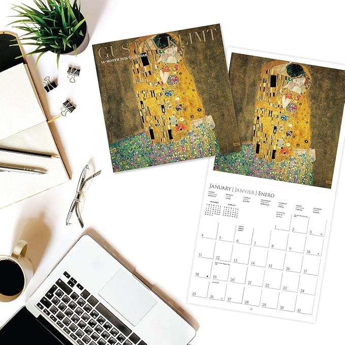 Graphique 2026 Klimt Wall Calendar | 12” x 12” | Thick Paper | Home & Office Organizer | Large Monthly Grid | 3 Languages & Marked Holidays | 4 Month Preview Page for 2027