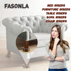 FASONLA Bed Risers, Furniture Risers (Set of 8-Height 1") Can be Adjusted to 2'' 3''or 4'', Lifts Furniture Risers, Solid Natural Wood Risers, Non-Slip Recessed Hole (Walnut Color)