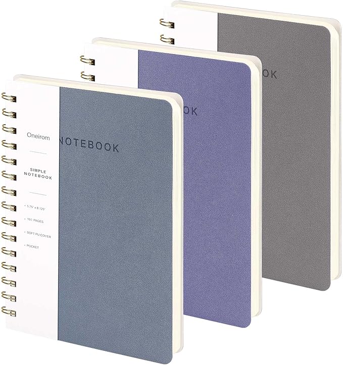Spiral Notebook-5.75" x 8.125" College Ruled Journal with Inner Pockets and 160 Pages,PU Leather Cover Business Journal, Twin-Wire Binding Notebook Perfect for Office & Home School Supplies 3 pack Violet ReefBlue Grey