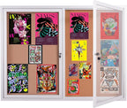 48x36 Inch Lockable Enclosed Bulletin Board, Weather-Resistant Outdoor Noticeboard with 2 Locking Doors, Wall-Mounted Silver Aluminum Frame & Cork Presentation Board