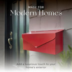 NACH Red Envelope Wall Mount Mailbox, Rust Resistant Metal Mailbox, Red Mailbox Wall Mount, Mailboxes for Outside Wall Mount, Outdoor Mailboxes, Wall Mailbox, 14.1 x 3.5 x 6 Inches, MB-6915RED