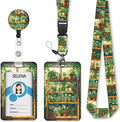 Green Bookshelf Lanyards for ID Badges, Badge Holder with Lanyard Detachable, Badge Reel Retractable Keychain Clip, Cruise Ship Cards Holder Protector Name Tags, Teacher Nurse Office Women Gifts