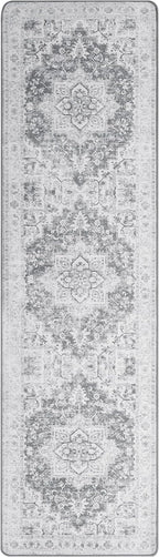 GENIMO 2x10 Runner Rugs for Hallway, Machine Washable Non Slip Vintage Rugs, Low Pile Lightweight Soft Print Rug for enrtyway, Corridor, Home, Office, Kitchen, Gray
