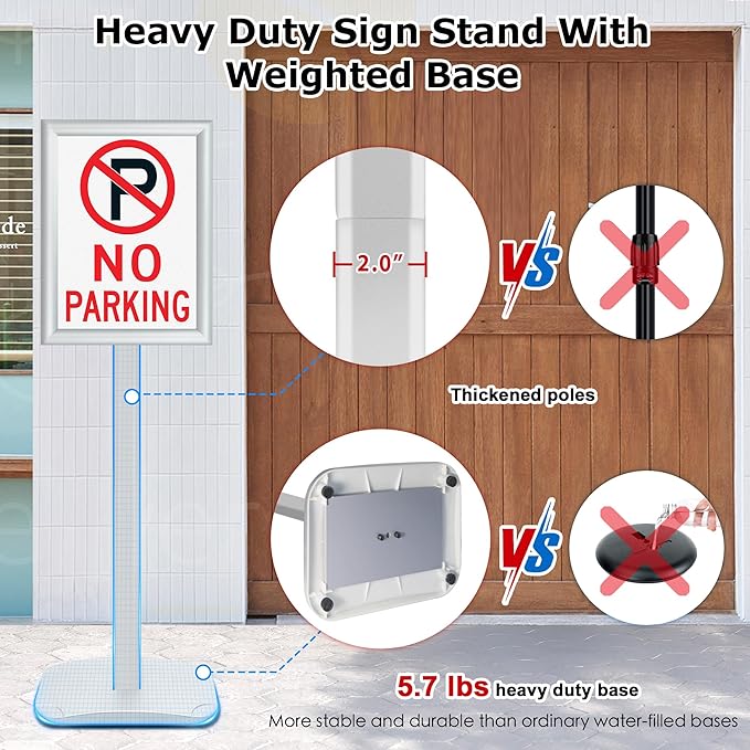 VAIIGO Heavy Duty Standing Sign Holder 8.5x11 Inch - Pedestal Floor Sign Stand with Weighted Base - Vertical & Horizontal View Poster/Menu Holder for Indoor/Outdoor Business Store Advertising, Silver