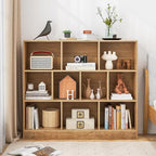 Tangkula 10-Cube Bookshelf, 47.5”L Floor Bookcase with 2 Anti-Tipping Kits, Freestanding Storage Organizer, 4-Tier Display Shelf for Home, Office & Dorms, Natural/White (Natural, 10-Cube)