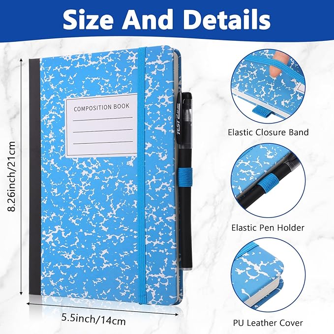 Laumoi 28 Pack PU Leather Lined Notebook Journal Bulk A5 Hardcover Notebook College Ruled 5.5 x 8.2 Inch Journal with Pen Holder for School Business Work Writing (Red, Green, Blue, Yellow,Marble)