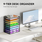 Cawukege 9 Tier Paper Organizer with Handle, Large Capacity Desk Organizer Mesh Paper Letter Tray File Folder Document Sorter for Classroom and Office Accessories Organization- Black (2 Pack)