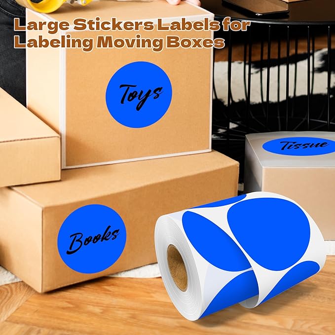 3 Inch Round Color Coding Labels (500 per Roll) - Colored Dot Stickers Round Labels for Inventory, Warehouse, Office Organizing - Blue Circle Stickers