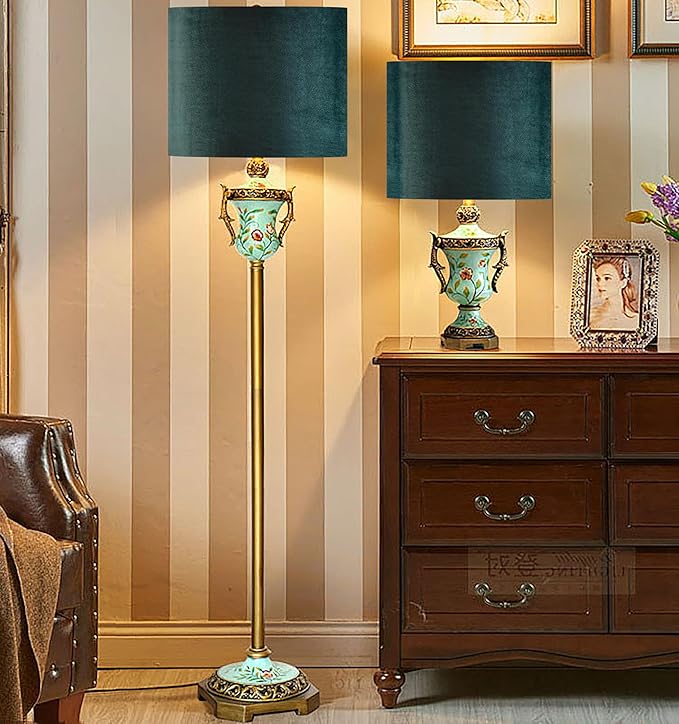 Green Velvet Lampshades Set of 2 Large Drum Lamp Shade 16" Top x 16" Bottom x 12" High (Spider) Modern Lamp Shade - Ideal for Table & Floor Lamps - Lampshades Replacement - By GO&SO