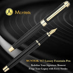 MCNTEIK 317 Fountain Pen,Stunning Luxury Black Piano Lacquer,18K Gilded Nib(Fine),Gorgeous 24K Gold Finish, Ink Converter,Fancy Gift for Men&Women-Elegant,Executive,Office,Nice Pens for Writing