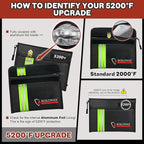 ROLOWAY Fireproof Bag (9.6 x 6.6 inches) 5200℉ Heat Insulated with Reflective Strip, Fireproof Money Bag with Zipper for Cash (2-Pack Black)