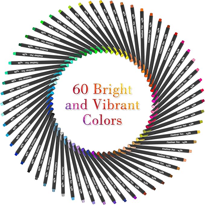 Tebik 65 Pack Planner Colored Pens, 60 Assorted Colors Drawing Pens with 5 Different Stencils, Perfect for Dotted Journal Planner Writing Note Calendar Coloring Office School Supplies