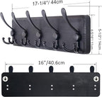 SKOLOO Coat Rack Wall Mounted - Pack of 2, Wooden, Heavy Duty, Rustic Coat Hooks for Wall, 16'' Hole to Hole, Wall Coat Rack with 5 Triple Hooks for Hanging Clothes, Jacket, Hat(Black)