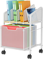 Tiaoheka Rolling File Cabinet with Adjustable Dividers, Mobile Filing Cabinet with Storage Drawer on Lockable Wheels, Hanging File Organizer Beside Under Desk for Office, Home, White（Patent Pending）