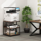 Fannova 23.6" Deep Extra Large Printer Stand, 3 Tier Printer Table with Adjustable Storage Shelf, Rolling Printer Cart with Industrial Wheels for Home Office, Rustic Brown