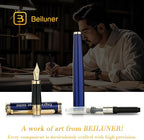 BEILUNER Blue Personalized Fountain Pen,Stunning Luxury Lacquer,24K Gilded Nib(Fine),Gorgeous 24K Gold Finish, Ink Converter,Fancy Gift for Men&Women-Elegant, Graduation,Nice Pens for Writing