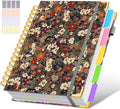 Hardcover Spiral Notebook Journal with Removable Dividers Tabs, 300 Pages Leather 5 Subject Notebook College Ruled, 8"x10" Large B5 Notebooks for Work School Note taking, Journal for Women, Flower