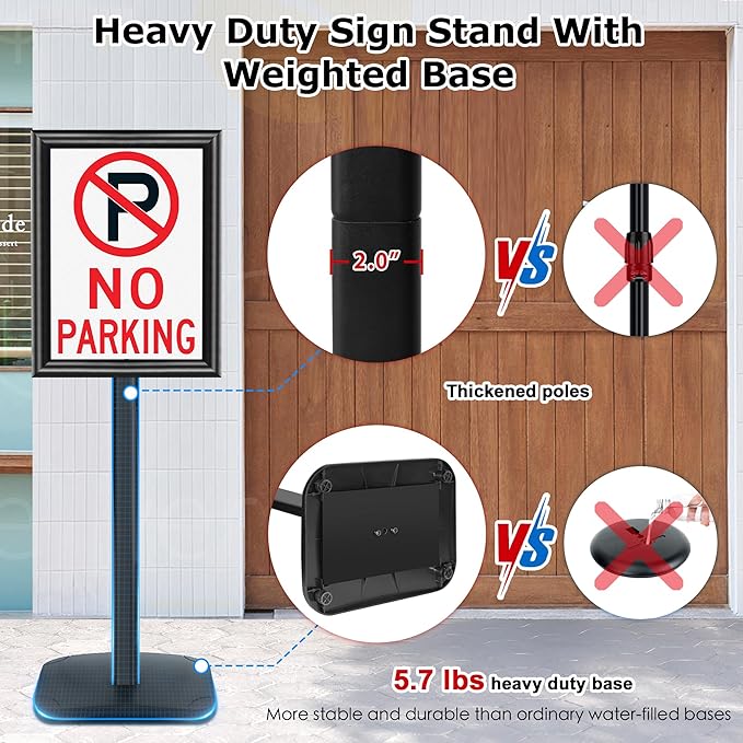 VAIIGO Heavy Duty Sign Holder Stand 11x17 Inch - Pedestal Floor Standing Sign Holder with Weighted Base - Vertical & Horizontal Poster/Menu Stand for Indoor/Outdoor Business Store Advertising, Black