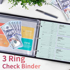 Antner 3 Ring Personal Check Binder for 3-on-a-Page End-Stub Deskbook & Personal 3 Holes or 9 Holes Small Size Checks, PU Leather Check Holder Checkbook Binder Cover with Zipper Pouch, Rose Gold