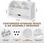 SeekElegant Wood Mail Organizer with Drawer & Pen Holder, White Mail Holder with 5 Detachable Compartments, Desk Organizer for Bill Envelope Storage, for Office Entryway Kitchen Countertop