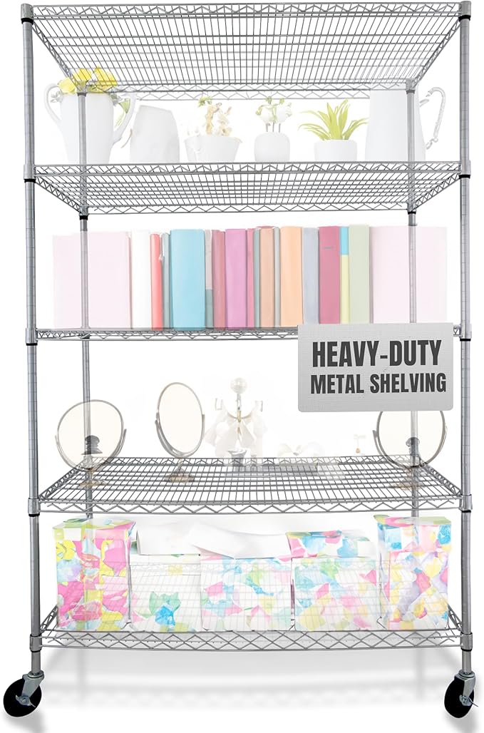 CRESCENT 48" W Storage Shelves 4000LBS Metal Shelving 5 Tier Wire Shelving Unit Garage Shelving Heavy Duty Metal Shelves for Storage Rack Commercial Adjustable Pantry Shelf, 48" W X 24'' D X 76" H