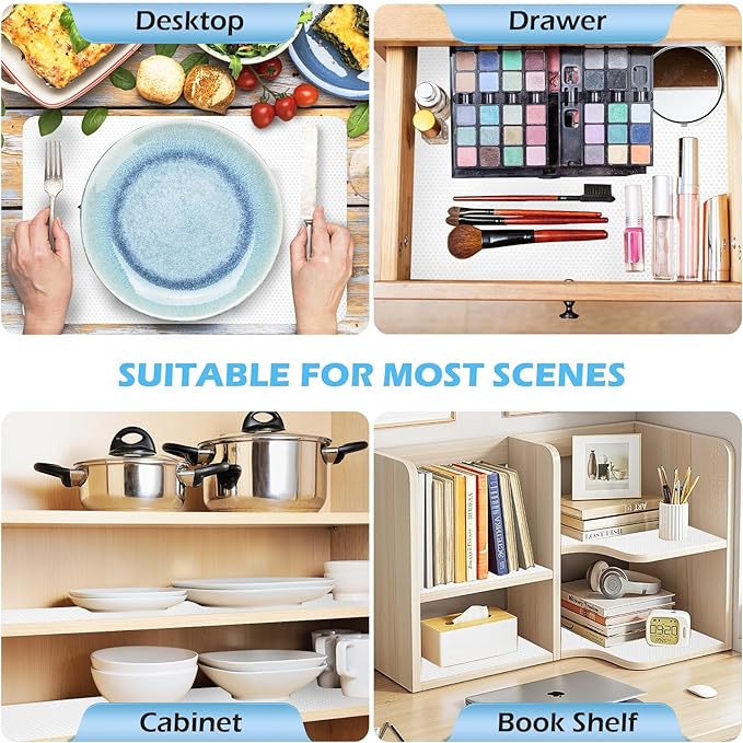 MooiFun Drawer Liners, Waterproof Shelf Liner, Anti-Slip Non-Adhesive BPA Free Kitchen Cupboard Cabinet Liner Refridge Fridge Mats Sink Protector Strong Durable for Home (White/15.7in x 20Ft)