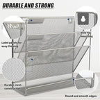 EASEPRES Desk File Organizer Mesh 4-Tier, Hanging Wall Mount Document Organization Stand, Desktop Vertical Mail Paper Folder Holder Rack with Bottom Tray for Office Home Cubicle Countertop, Silver