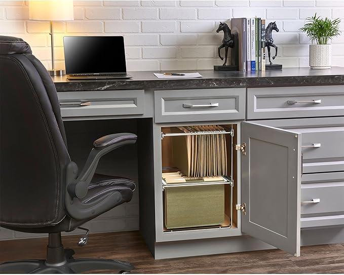 Rev-A-Shelf 2 Tier 14.5" Base Cabinet File Drawer Organizer System for Leterr & Legal Sized Files for Home Office or Home Storage, Chrome, RAS-FD-KIT